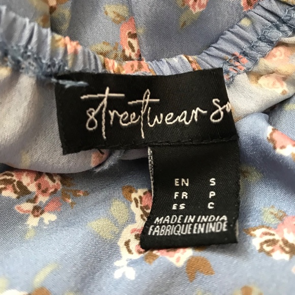 Streetwear Society Long Sleeve Sweetheart Neckline Tie Floral Dress S Blue Peach - Picture 14 of 15